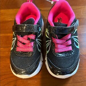 Athletic Works Kids Glittery Black and Pink Shoes with Butterfly Embellishment